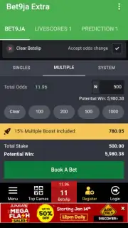Bet9ja Extra with predictions and Livescores capture 1